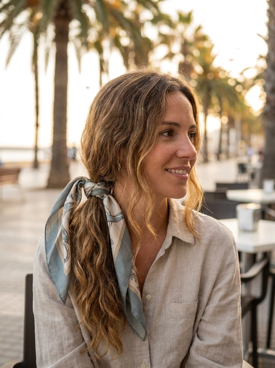 Tiefer Ponytail mit Haarband - einfache Urlaubsfrisur